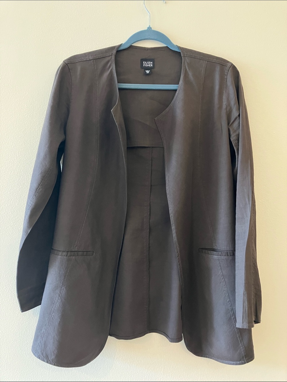 Eileen Fisher Open-Front Blazer in Charcoal Gray Linen Blend Sz XS- EUC